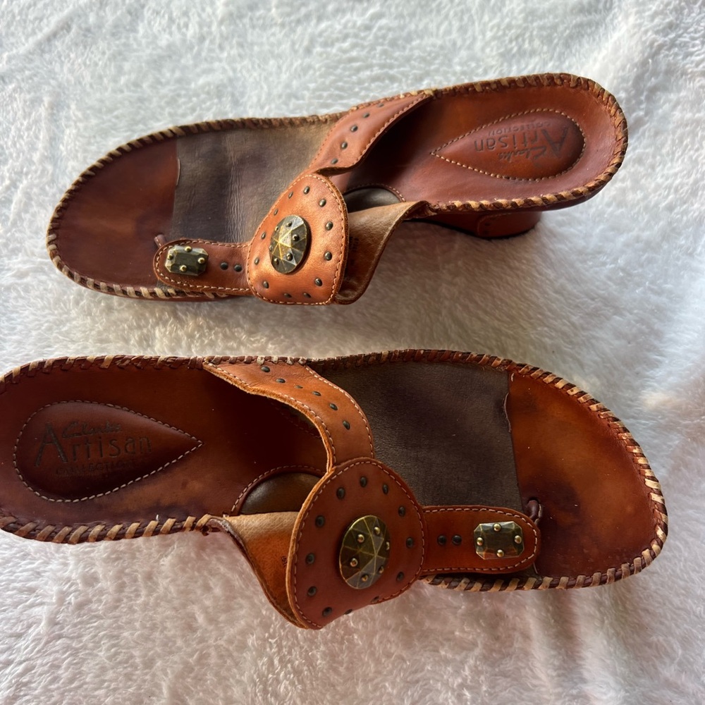 Clarks Tan Leather Braided Detail Sandals - Picture 6 of 14